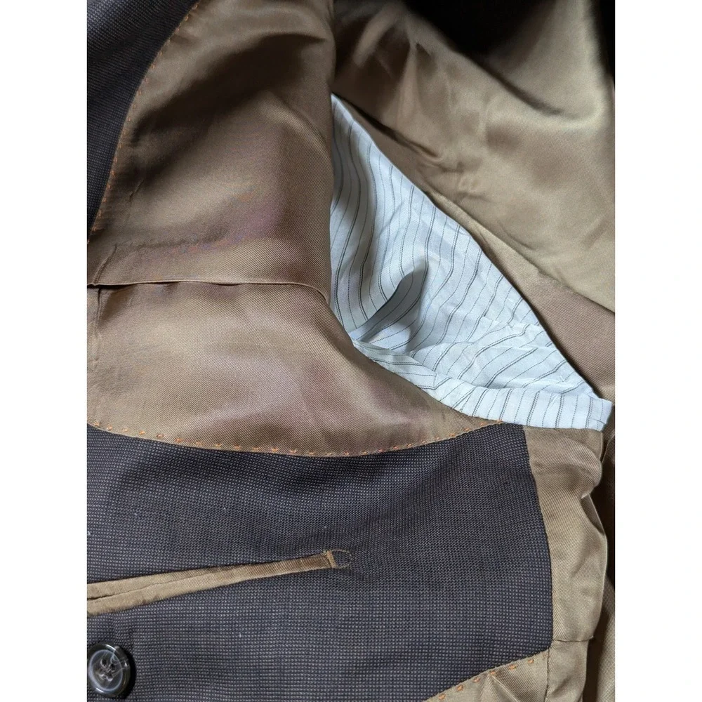 Jhane Barnes Spectrum II Mens Brown Wool Blazer Jacket 48L Peak Lapel Single Bre